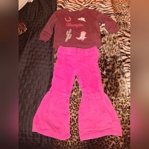 Wrangler Pink Flared Pants with Brown Graphic Top